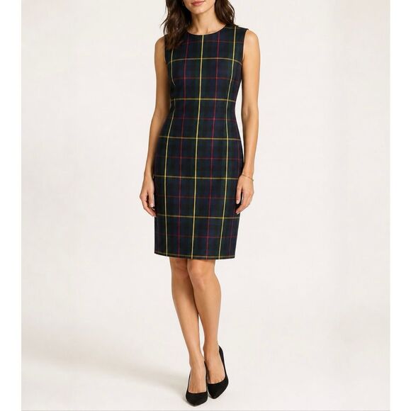 Brooks Brothers Dresses & Skirts - Brooks Brothers Dress Sheath Sleeveless Preppy Plaid Green Silk 8